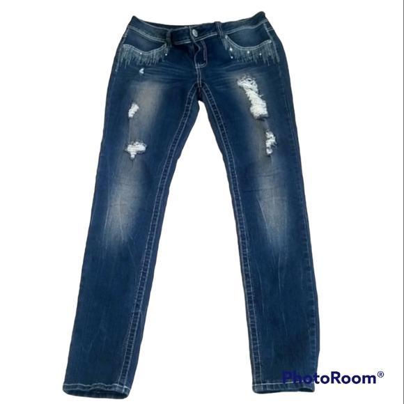 Almost Famous Distressed Blue Jean. Size 9 - Picture 7 of 13